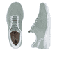 Mintgrüne Rieker Damen Slipper L3262-52 mit easy Hineinschlüpf-Möglichkeit. Schuh von oben, liegend.
