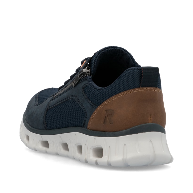 Blaue Rieker Herren Sneaker Low 04301-14 mit einem Reißverschluss. Schuh von hinten.