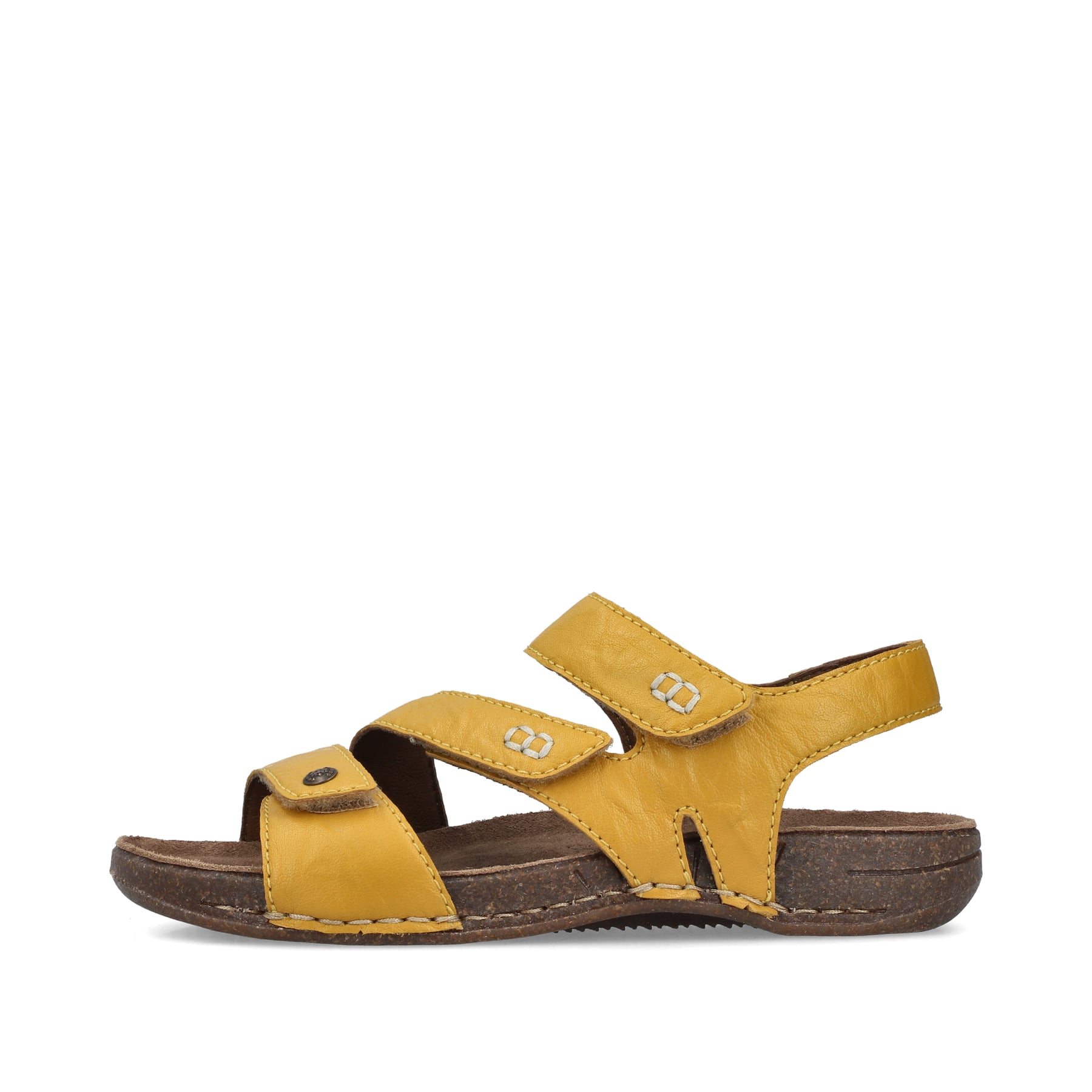 Gelbe Rieker Damen Riemchensandalen 61402-69 mit einem Klettverschluss. Schuh Außenseite.