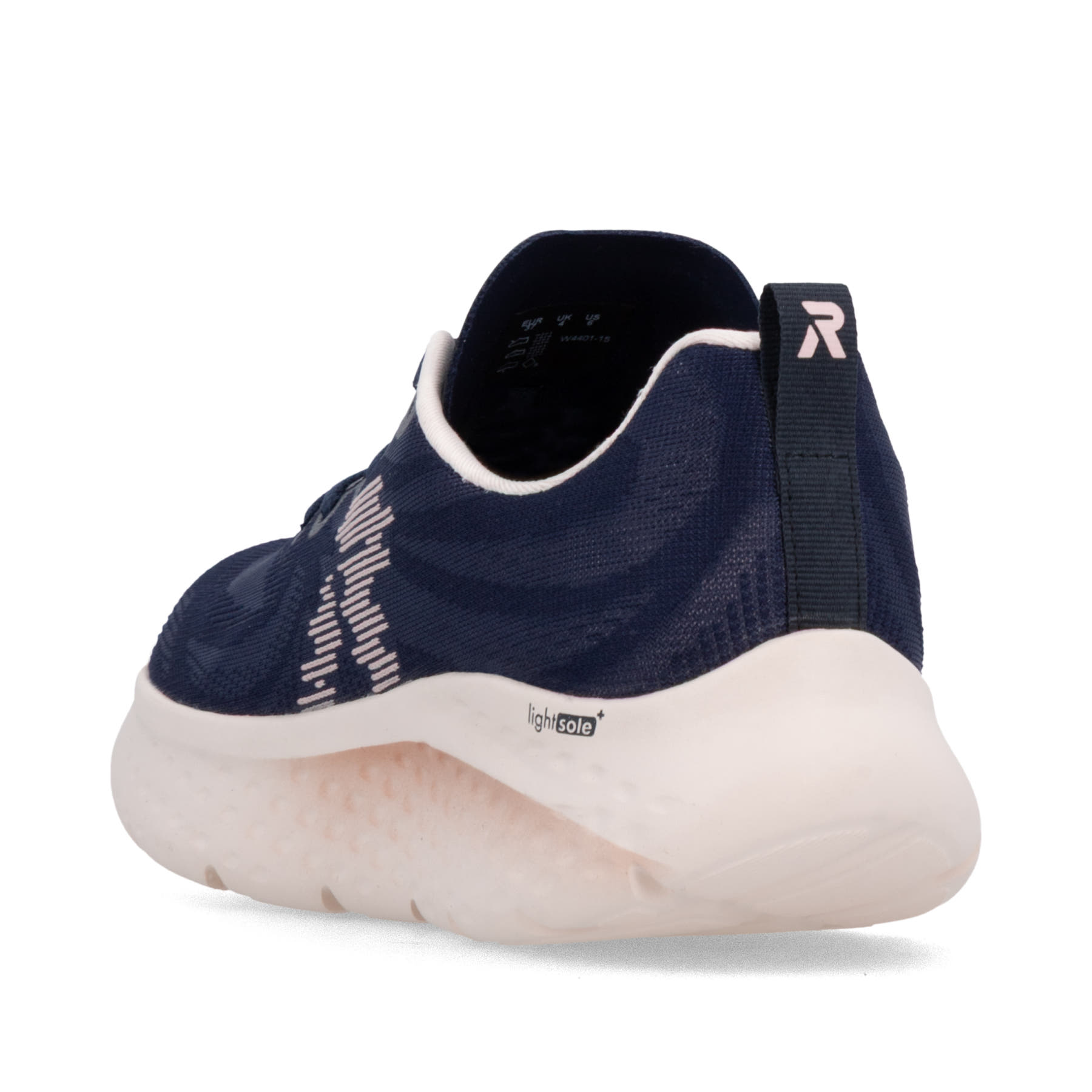 Blaue Rieker Sport Damen Sneaker Low W4401-15. Schuh von hinten.
