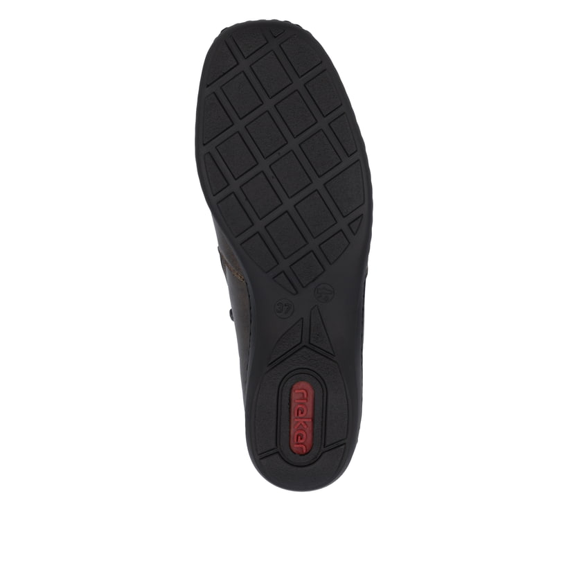 Braune Rieker Damen Kurzstiefel 58388-25 aus Glattleder mit dekorativer Blume. Schuh Laufsohle.