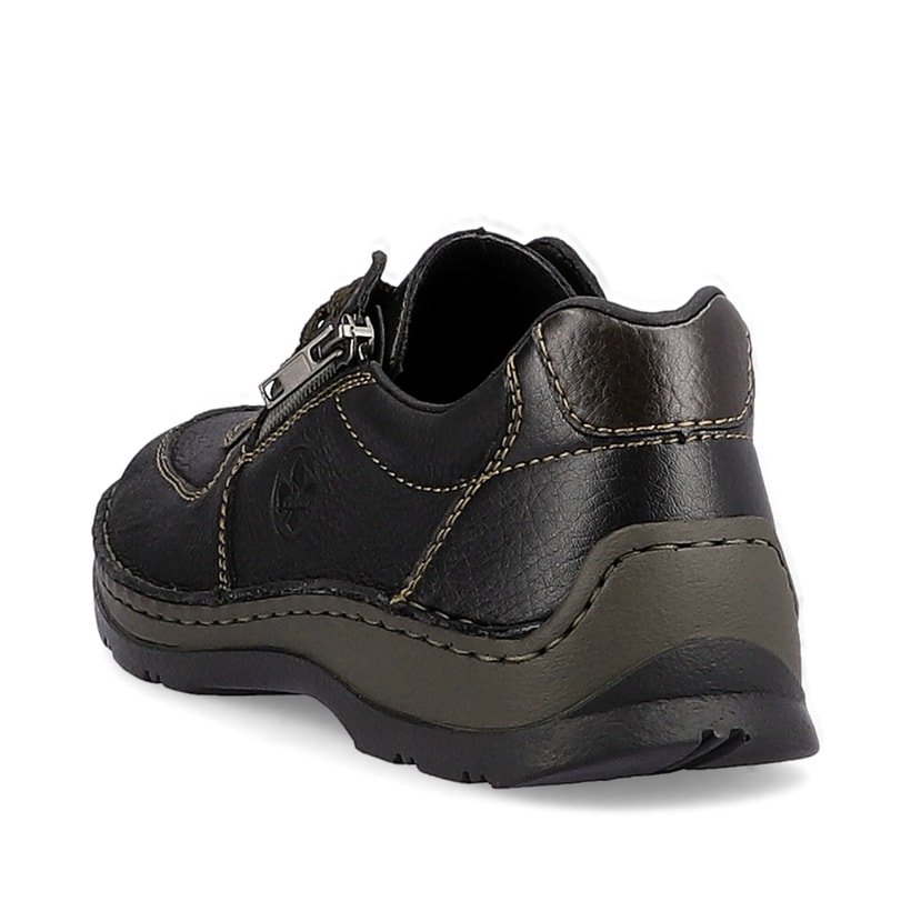 Asphaltschwarze Rieker Herren Schnürschuhe 05330-00 mit Schnürung und Reißverschluss. Schuh von hinten