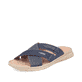 Blaue Rieker Herren Pantoletten 21384-14 mit der Komfortweite G. Schuh seitlich schräg.