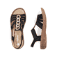 Schwarze Rieker Damen Riemchensandalen V2870-00 mit einem Gummizug. Schuh von oben, liegend.