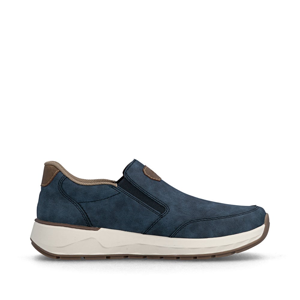Mocassins Rieker bleus pour homme 11550-15 avec bande élastique. Côté intérieur de la chaussure.