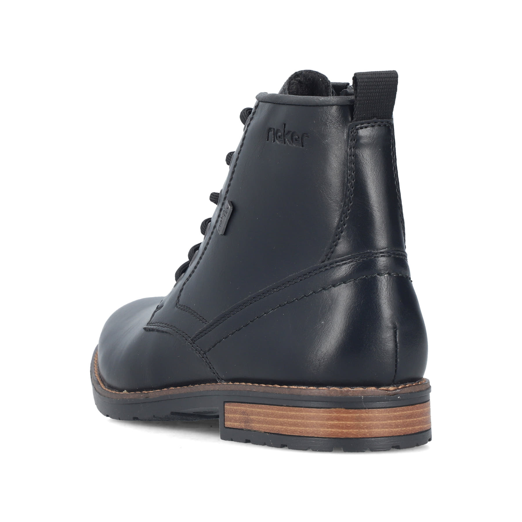 Schwarze Rieker Herren Schnürstiefel 14631-00 mit wasserabweisender TEX-Membran. Schuh von hinten.