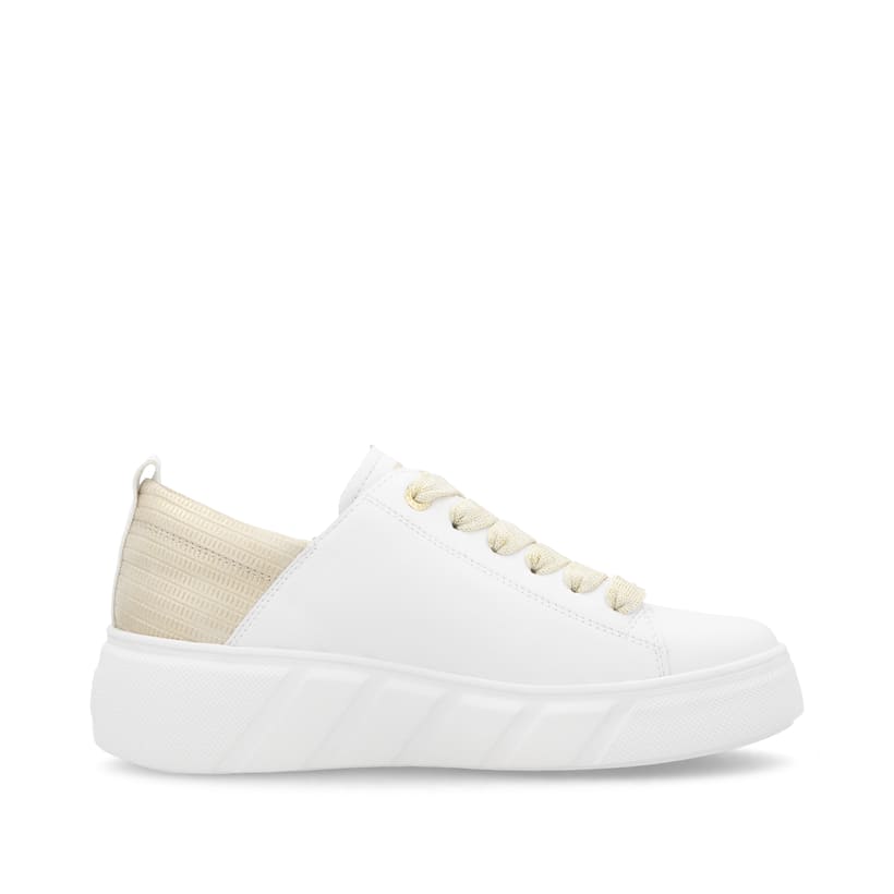 Weiße Rieker Damen Sneaker Low W2602-81 mit einer Schnürung. Schuh Innenseite.