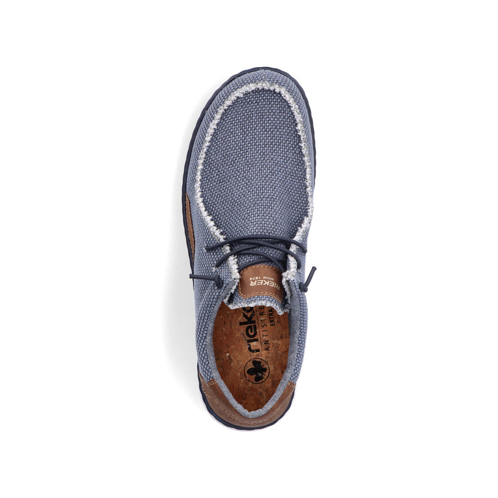 Chaussons Rieker bleus pour homme 08600-12 avec bande élastique. Chaussure vue de dessus.