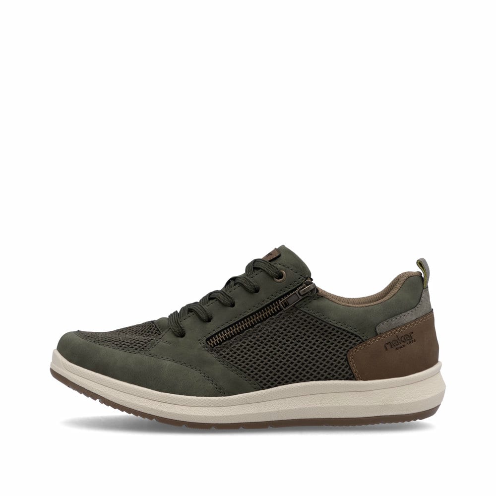 Grüne Rieker Herren Sneaker Low 16901-54 mit Reißverschluss sowie Extraweite H. Schuh Außenseite.
