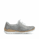 Graue Rieker Damen Slipper N4263-40 mit Deko-Reißverschluss sowie einem Gummizug. Schuh Innenseite.