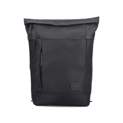 Rieker Rucksack H5101-02 in Schwarz mit Reißverschluss, gepolstertem Laptopfach und größenverstellbaren Schultergurten. Vorderseite.