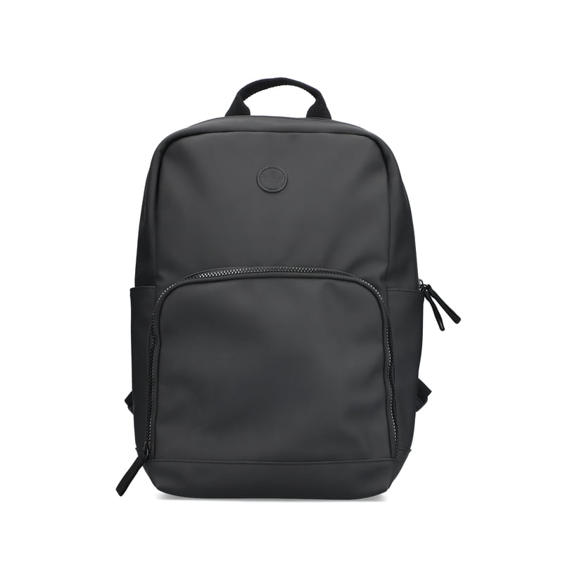 Rieker Rucksack H1655-00 in Schwarz mit mattem Finish, Innenfach und Handyfach. Vorderseite.