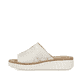 Beige Rieker Damen Pantoletten 69288-60 mit moderner Spannnaht. Schuh Außenseite.