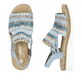 Blaue Rieker Keilsandaletten V1241-91 mit Gummizug sowie der schmalen Passform E. Schuh von oben, liegend.