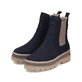 Dunkelblau-beige Rieker Damen Chelsea Boots Y6260-14 mit einem Reißverschluss. Schuhpaar seitlich schräg.