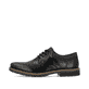 
Glanzschwarze Rieker Herren Schnürschuhe 13200-00 mit einer robusten Profilsohle. Schuh Außenseite