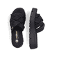Nachtschwarze Rieker Damen Pantoletten V1008-00 mit geflochtenem Riemen. Schuh von oben, liegend.