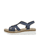 Blaue Rieker Keilsandaletten V1206-14 mit Schmuckelementen sowie einem Gummizug. Schuh Außenseite.