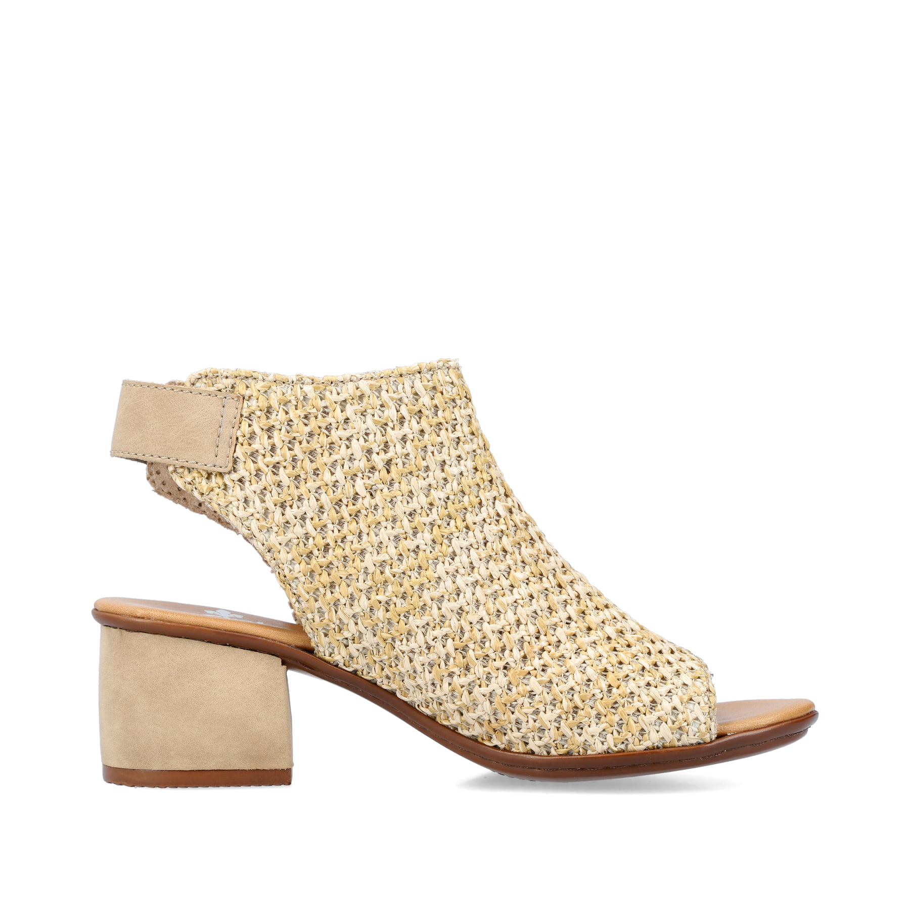 Beige Rieker Riemchensandaletten 64670-60 mit einem Klettverschluss. Schuh Innenseite.