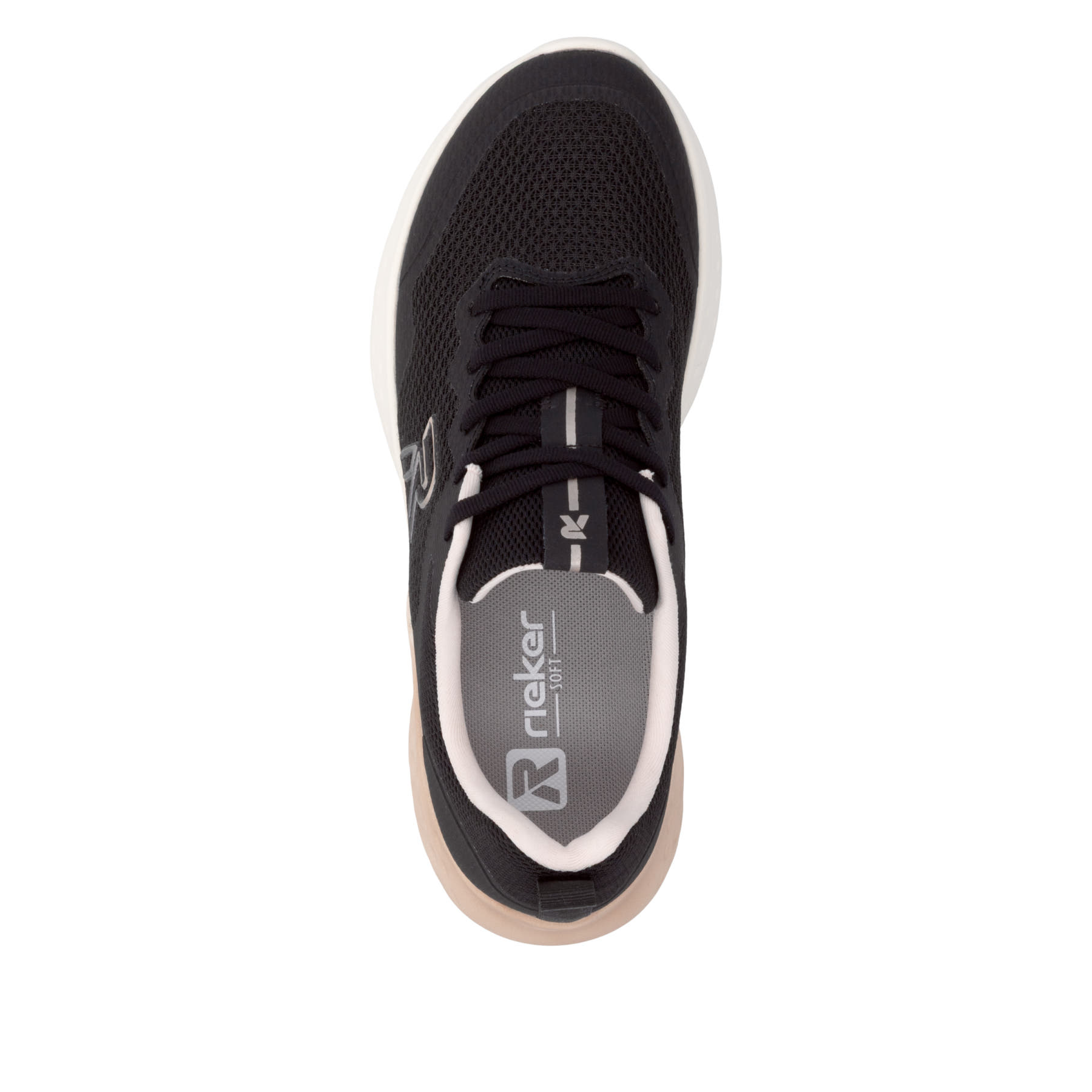 Schwarze Rieker Sport Damen Sneaker Low W4400-01. Schuh von oben.