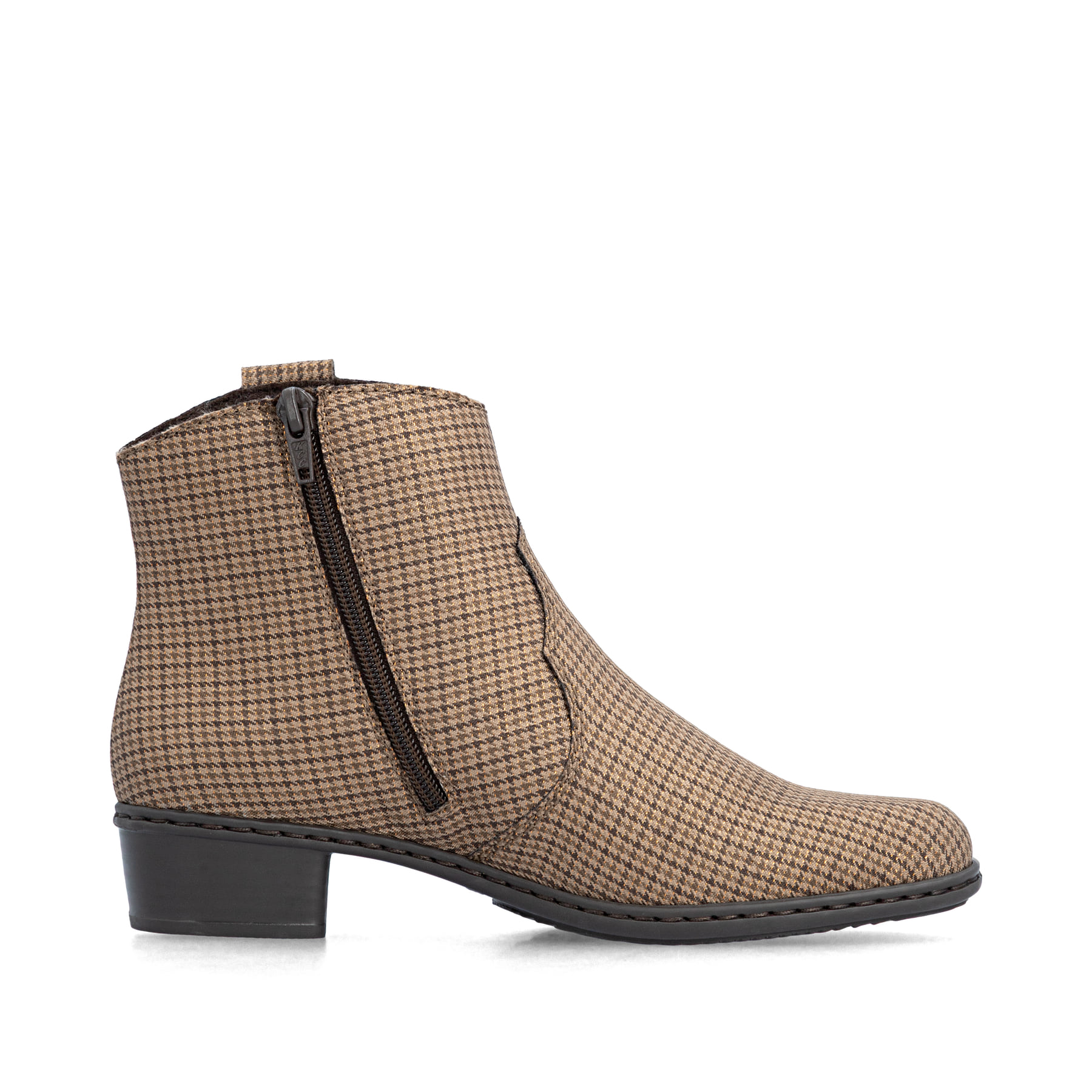 Beige Rieker Damen Stiefeletten Y0762-64 mit einem Reißverschluss. Schuh Innenseite.