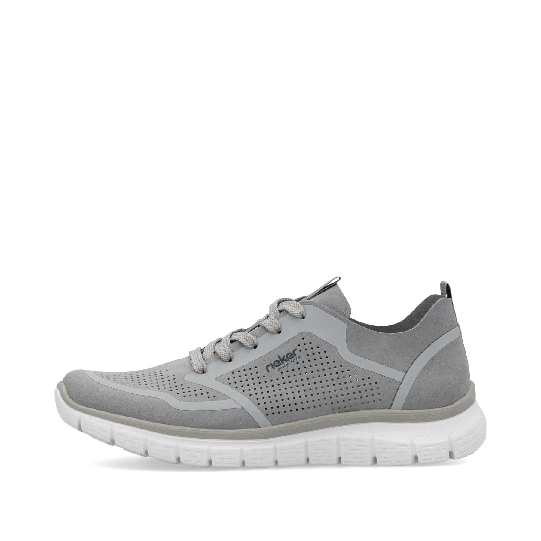 Graue Rieker Herren Sneaker Low B6600-42 mit Schnürung sowie Komfortweite G 1/2. Schuh Außenseite.