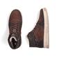 Braune Rieker Herren Sneaker High 38540-25 mit wasserabweisender TEX-Membran. Schuh von oben, liegend.
