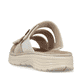 Beige Rieker Damen Pantoletten V8583-90 mit einem Klettverschluss. Schuh von hinten.