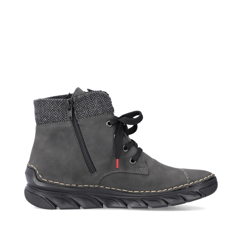 Graue Rieker Damen Schnürstiefel 55031-45 mit einer schockabsorbierenden Sohle. Schuh Innenseite