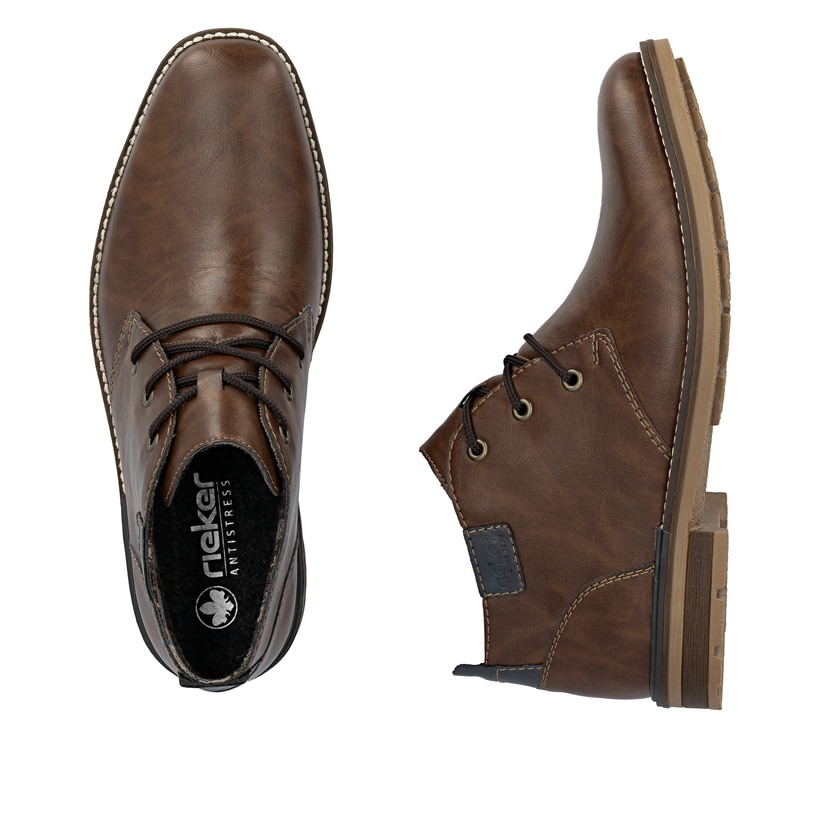 Hellbraune Rieker Herren Schnürschuhe B1340-22 mit der Komfortweite G 1/2. Schuh von oben, liegend.