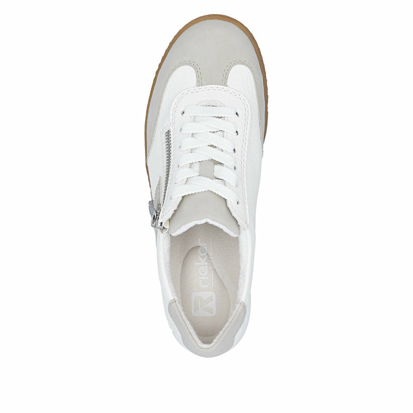 Weiße Rieker Damen Sneaker Low L9700-80 mit einem Reißverschluss. Schuh von oben.