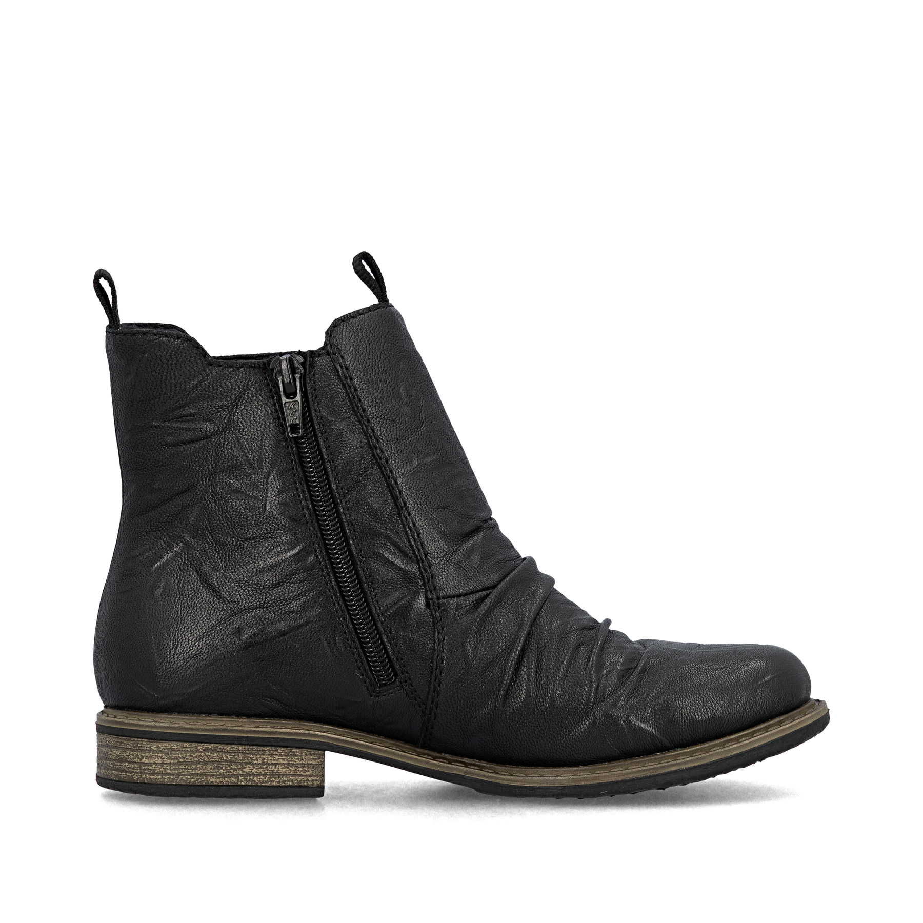 Chelsea Boots Rieker noires pour femme 74855-00 en cuir lisse. Chaussure vue de l'arrière.