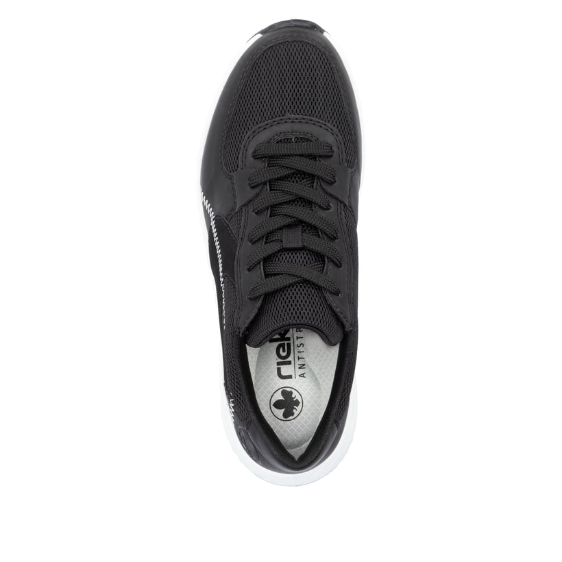 Schwarze vegane Rieker Damen Sneaker Low N5240-00 mit einer ultraleichten Sohle. Schuh von oben.