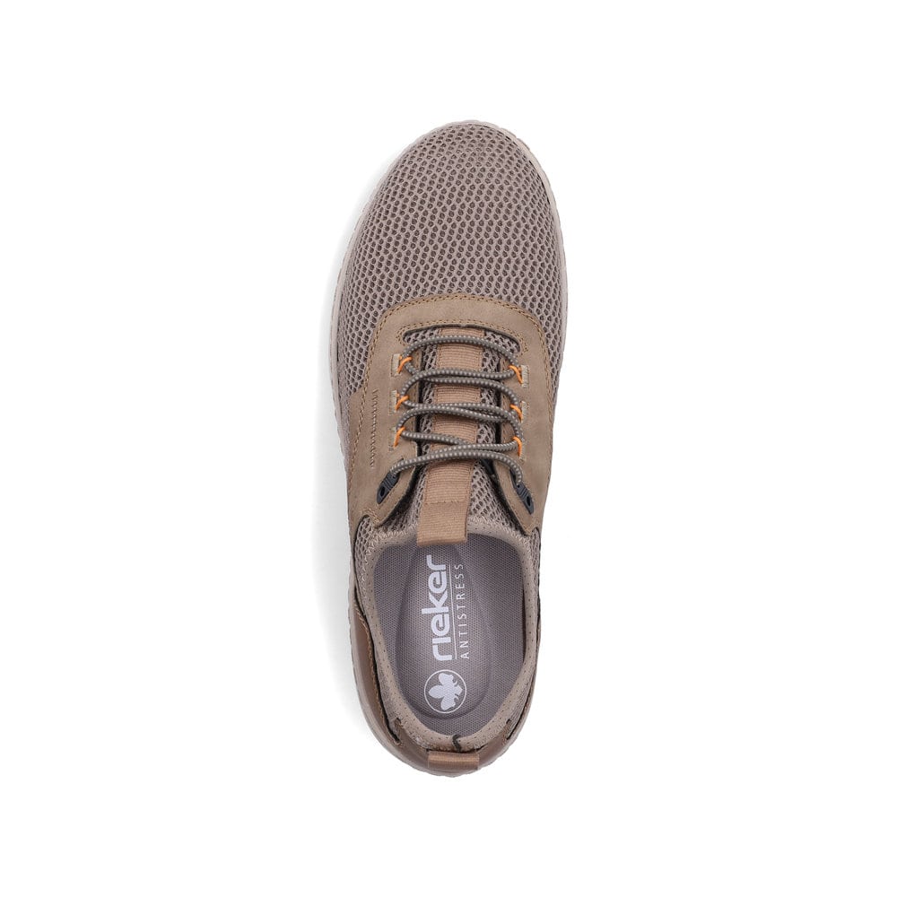 Beige Rieker Herren Slipper 08365-64, Barfußschuhe mit einem Gummizug. Schuh von oben.