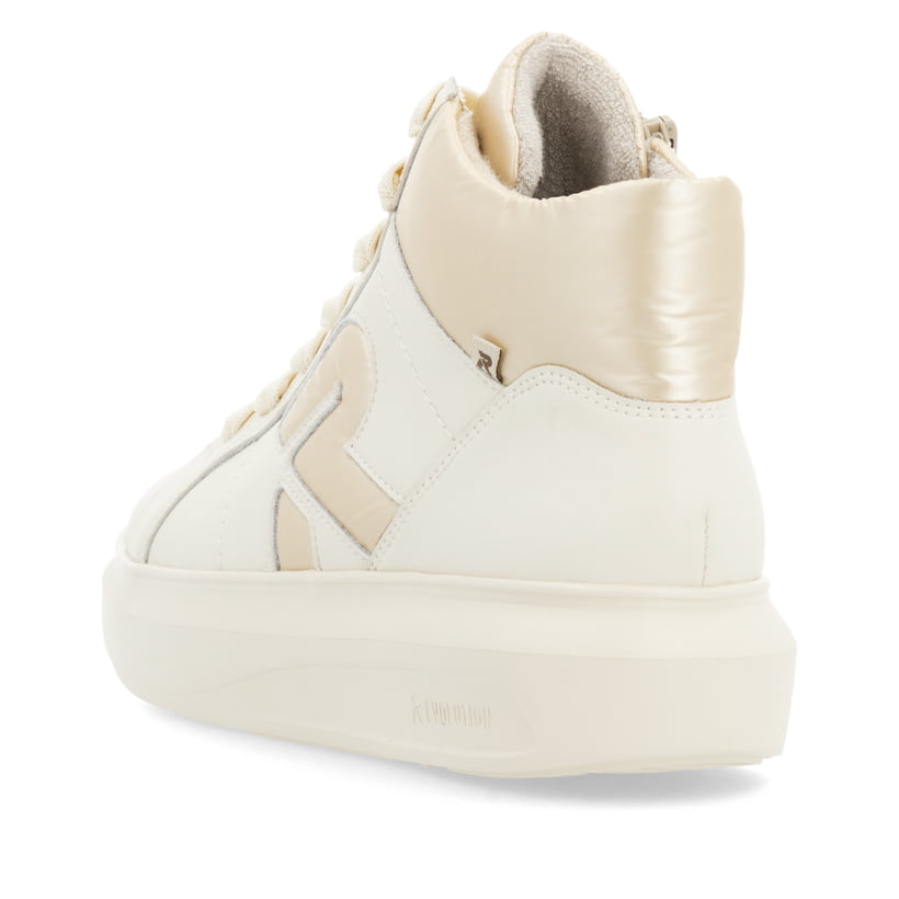 Weiße Rieker Damen Sneaker Low W1202-82 mit ultra leichter und flexibler Sohle. Schuh Außenseite gespiegelt.