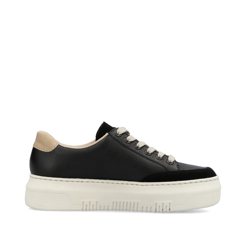 Schwarze Rieker Damen Sneaker Low M1912-00 mit einem Reißverschluss. Schuh Innenseite.