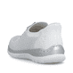 Silberne Rieker Damen Slipper L3261-90 mit easy Hineinschlüpf-Möglichkeit. Schuh von hinten.