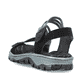 Schwarze Rieker Damen Trekkingsandalen 68871-00 mit einem Klettverschluss. Schuh von hinten.