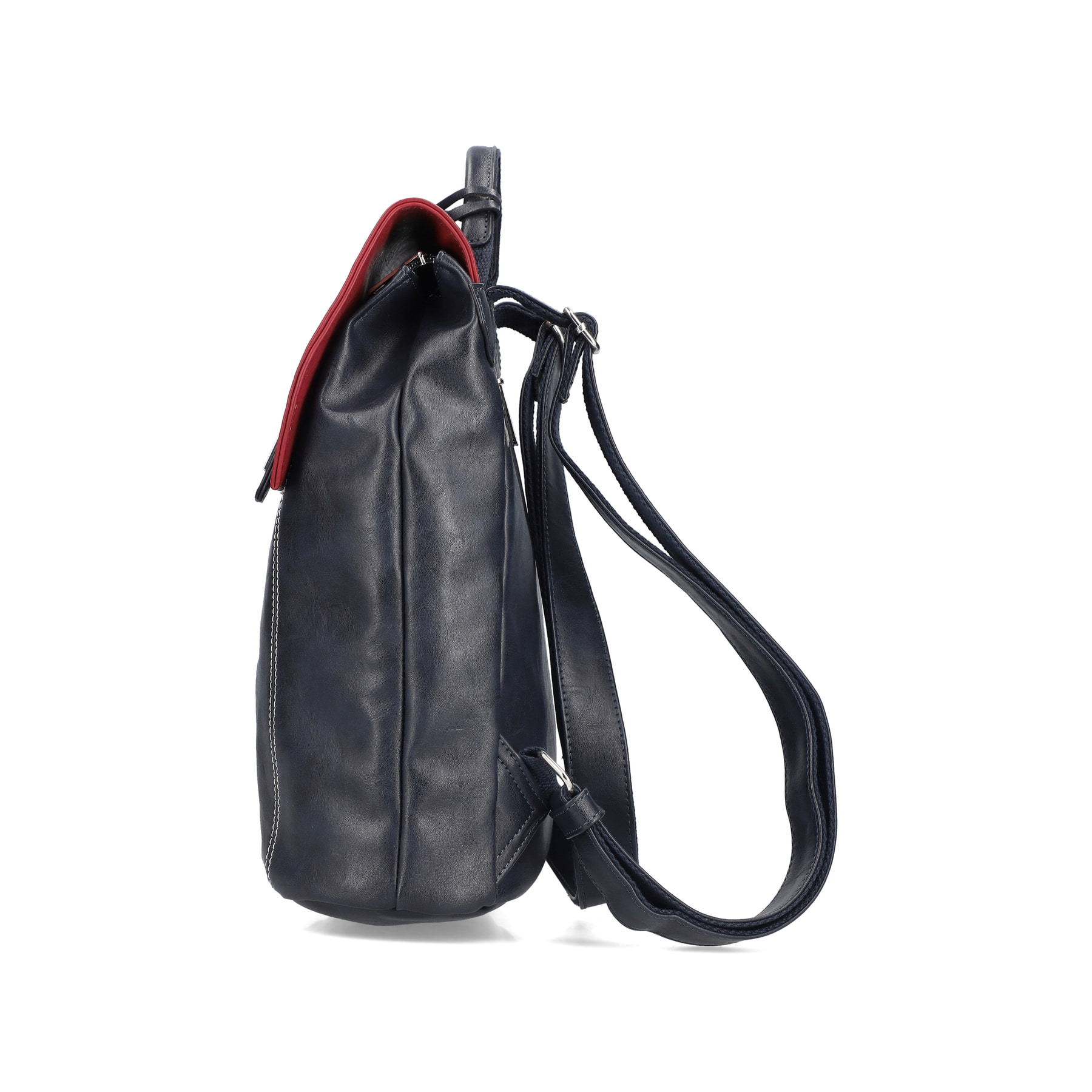 Sac Ã  dos Rieker H1357-14 en bleu et rouge avec détails colorés, fermeture éclair et poche pour téléphone portable. Côté droit.
