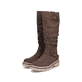 Braune Rieker Damen Hochschaftstiefel 91592-25 mit einem Reißverschluss. Schuhpaar seitlich schräg.