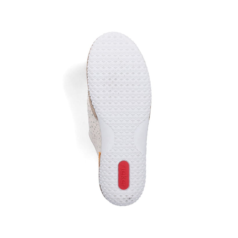 Mocassins Rieker beiges pour femme 43665-64 en cuir lisse. Semelle extérieure de la chaussure.