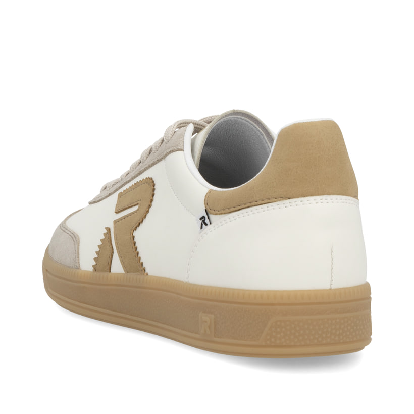 Weiße Rieker Herren Sneaker Low U2200-81 mit Schnürung sowie abriebfester Sohle. Schuh von hinten.