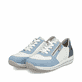 Baskets basses Rieker bleues pour femme N1112-10 avec fermeture éclair. Chaussures inclinées sur le côté.