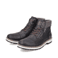 
Nachtschwarze Rieker Herren Schnürstiefel F3941-00 mit Schnürung und Reißverschluss. Schuhpaar schräg.