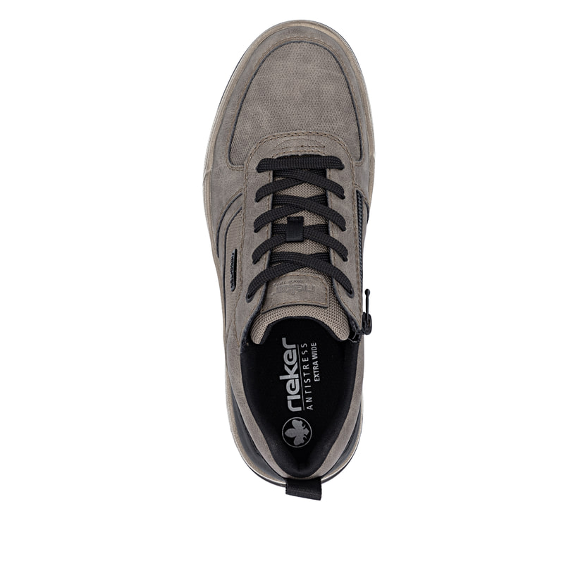 Graue Rieker Herren Sneaker Low 36000-64 mit wasserabweisender RiekerTEX-Membran. Schuh von oben.
