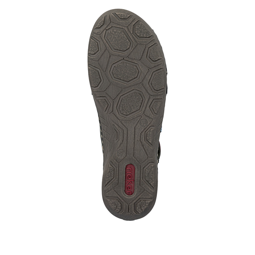 Grüne Rieker Damen Kurzstiefel 72581-54 mit bunten Details sowie Reißverschluss. Schuh Laufsohle.