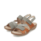 Grüngraue Rieker Damen Riemchensandalen 60866-54 mit einem Klettverschluss. Schuhpaar seitlich schräg.