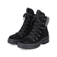 Schwarze Rieker Damen Schnürstiefel X8200-00 aus Rauleder mit Flip-Grip Sohle. Schuhpaar seitlich schräg.
