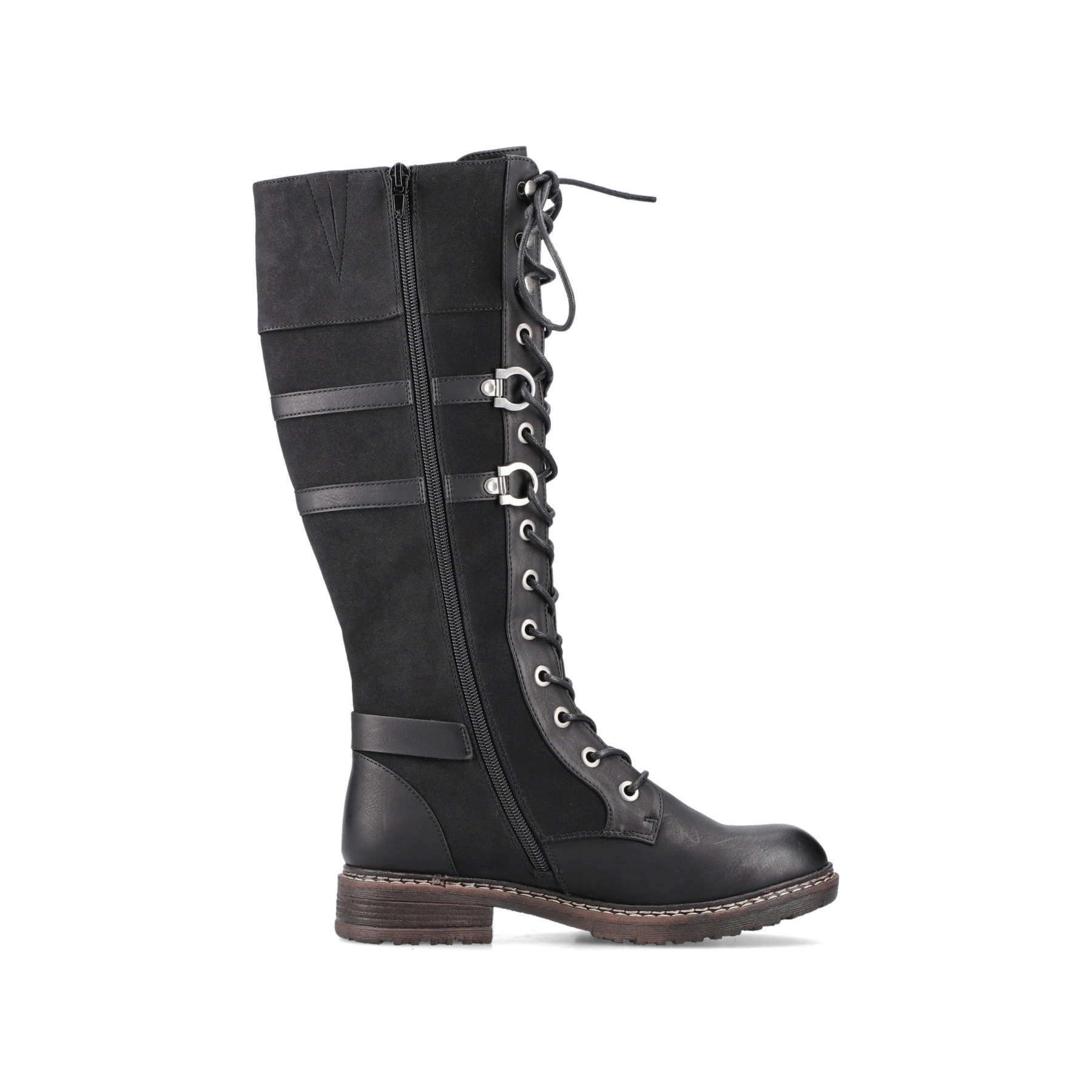 Schwarze Rieker Damen Hochschaftstiefel 94732-00 mit einem Reißverschluss. Schuh Innenseite.
