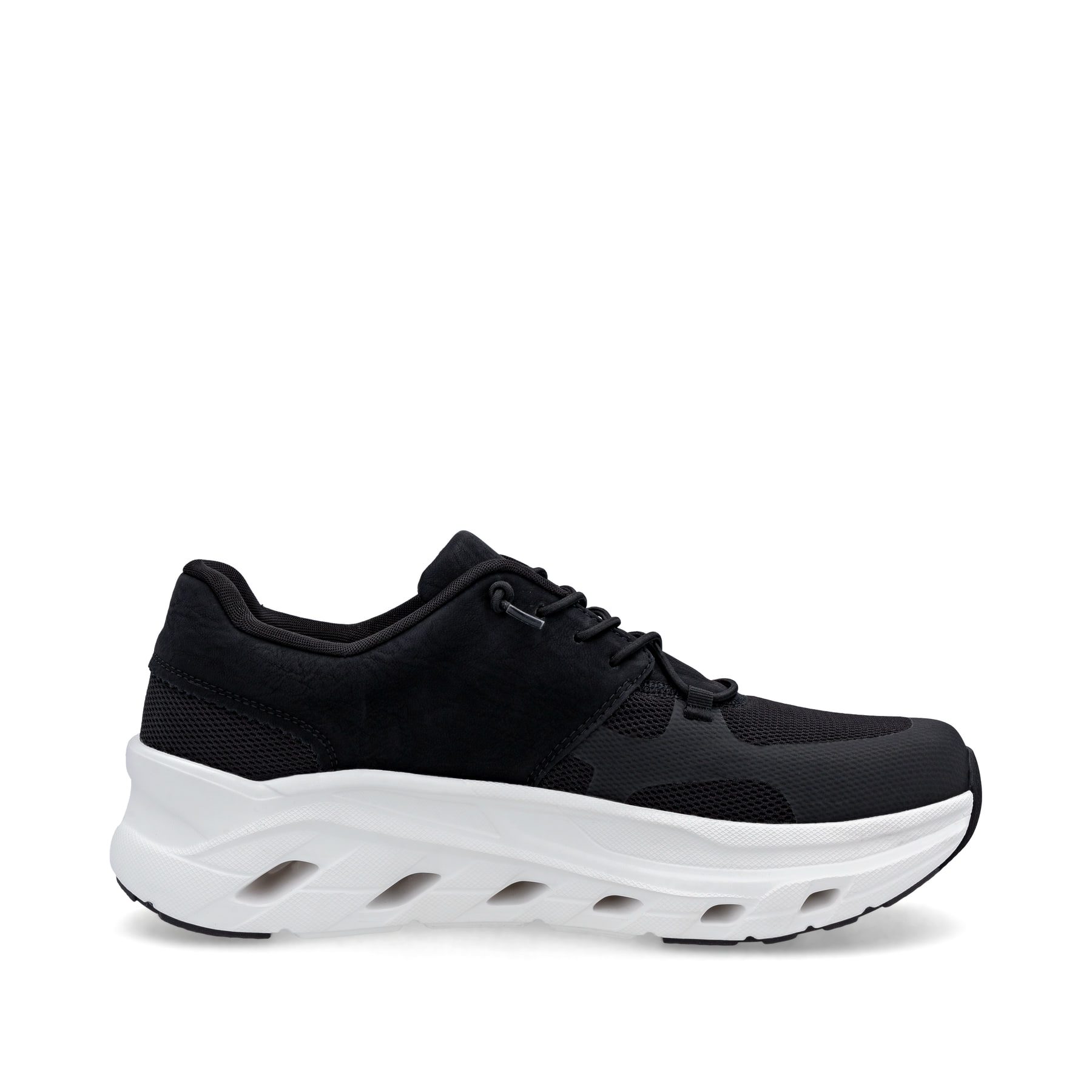 Schwarzweiße Rieker Herren Sneaker Low U3500-00 mit einer Schnürung. Schuh Innenseite.